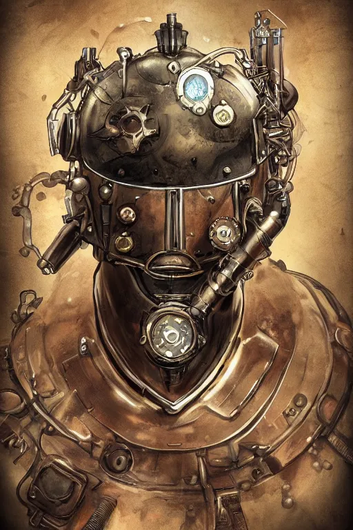 Image similar to steampunk helmet fantasy art mask robot ninja stylized digital illustration sharp focus, elegant intricate digital painting artstation concept art global illumination ray tracing advanced technology chaykin howard and campionpascale and cooke darwyn and davis jack