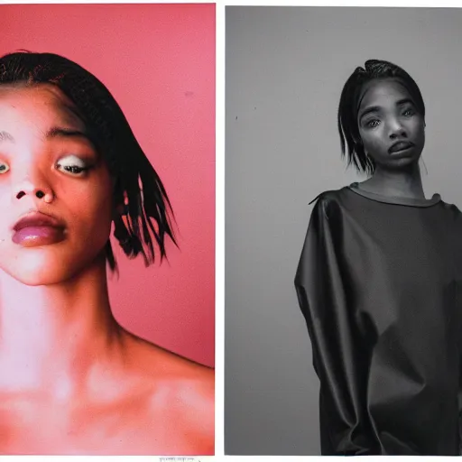 Image similar to realistic! photoshoot for a new vetements lookbook, color film photography, portrait of a beautiful woman, in style of tyler mitchell, 35mm