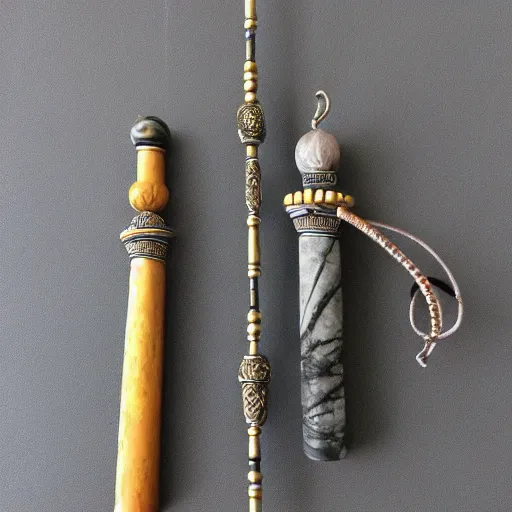 Prompt: soapstone handmade crosier, handheld wand, Egyptian inspired design, crooked staff, mini handheld