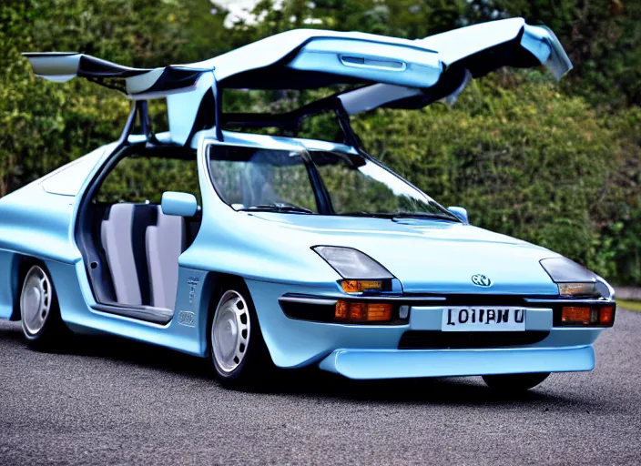 Image similar to photo still of a toyota corolla with open!!! gullwing doors!!! gullwing doors gullwing doors!!!, 8 k, 5 2 mm f 1 2