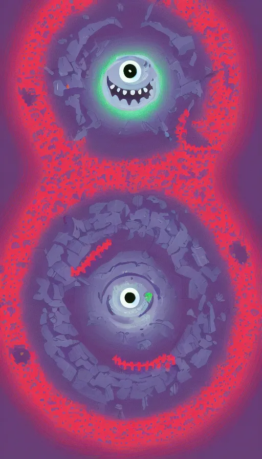 Image similar to a storm vortex made of many demonic eyes and teeth, by kurzgesagt,