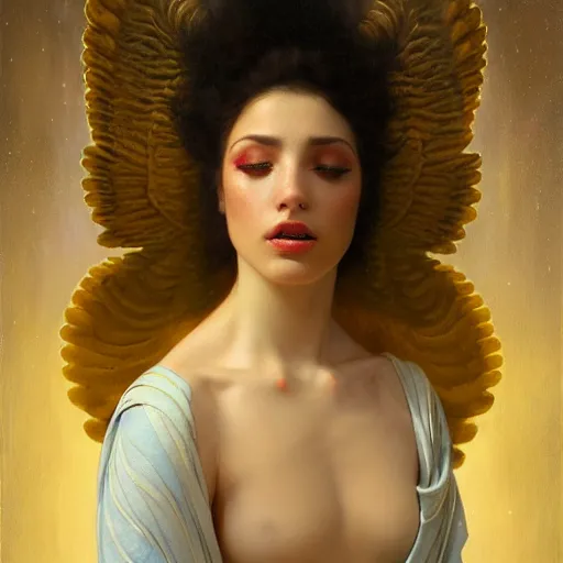 Image similar to highly detailed oil painting | very intricate | cinematic lighting | award - winning | the beautiful angel jupiter wearing a lapis lazuli toga | by roberto ferri, by tom bagshaw, by j. c. leyendecker and klimt, beautiful cinematic light, american romanticism, by austin osman spare, artstation, cgsociety, official art, octane