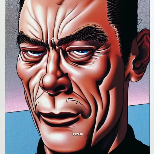 Prompt: strange full length portrait directed gaze of jean claude van damme by yuji moriguchi and shintaro kago