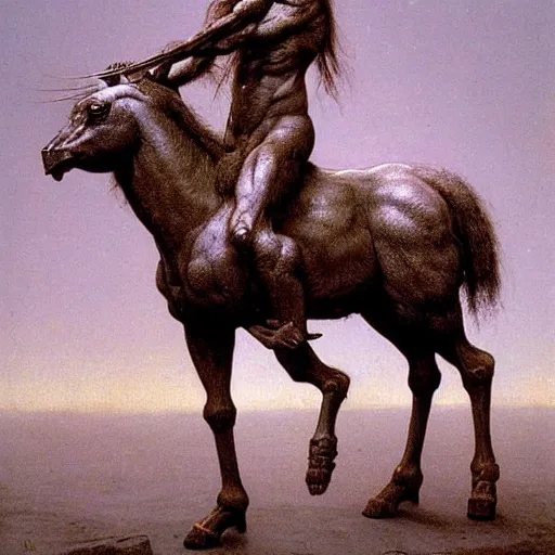 Prompt: centaur in ancient armor, tribal, beksinski