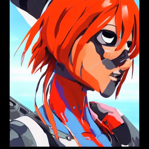 Prompt: asuka close - up, evangelion, gta 5 cover art, smiling borderlands style, cellshading, trending on artstation, by rhads, andreas rocha, rossdraws, makoto shinkai, laurie greasley, lois van baarle, ilya kuvshinov and greg rutkowski