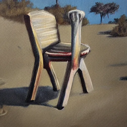 Image similar to a realistic painting of a chair on a hill highly detailed trending on art station