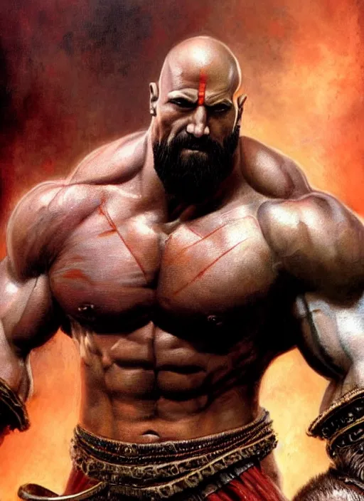 Image similar to a highly detailed beautiful portrait of dwayne johnson kratos hybrid god of war, spartan warrior, olympian god, muscular!!, james gurney, frank frazetta, boris vallejo, octane, fantasy