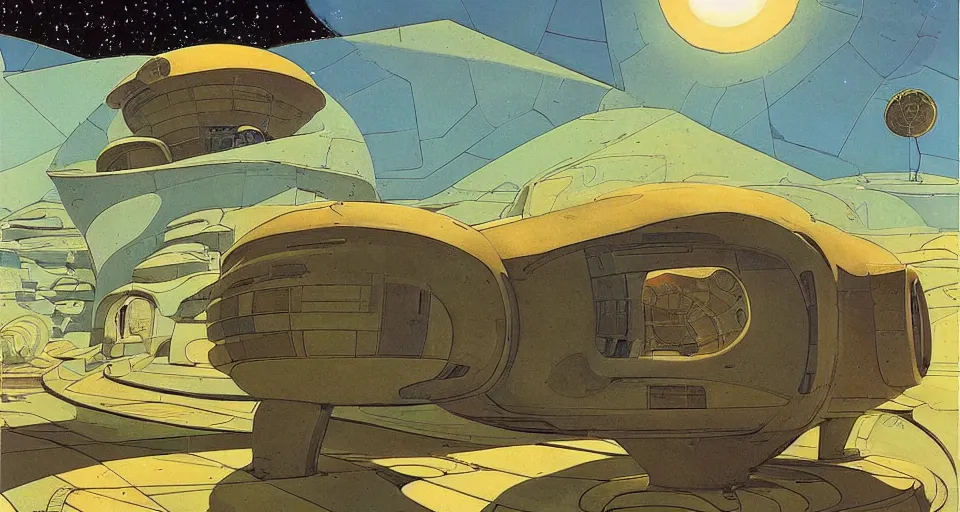 Prompt: a giant tardigrades house in the middle of nowhere, by syd mead, moebius, j. h. williams iii, triadic color scheme