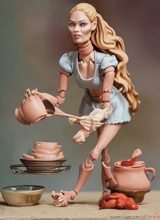 Prompt: product photography of a claymation action figure doutzen kroes doing the dishes, depth of field, zeiss lens, detailed, centered, by nicoletta ceccoli, mark ryden, erwin olaf, earl nore, frank frazetta, breathtaking, 8 k resolution, extremely detailed, beautiful, establishing shot, hyperrealistic