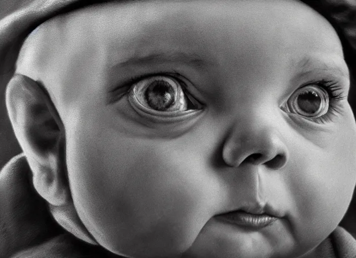 Prompt: a full head shot portrait, closup, detailed photograph of a cute extremely old baby, two hundred years, the baby head wears signs of ages, photorealism ultradetailed digital art, irina french, heraldo ortega, mandy jurgens, golden ratio, art canvas, award winning, masterpiece trending on artstation 8 k 1 5 0 mpx, hasselblade wide shot