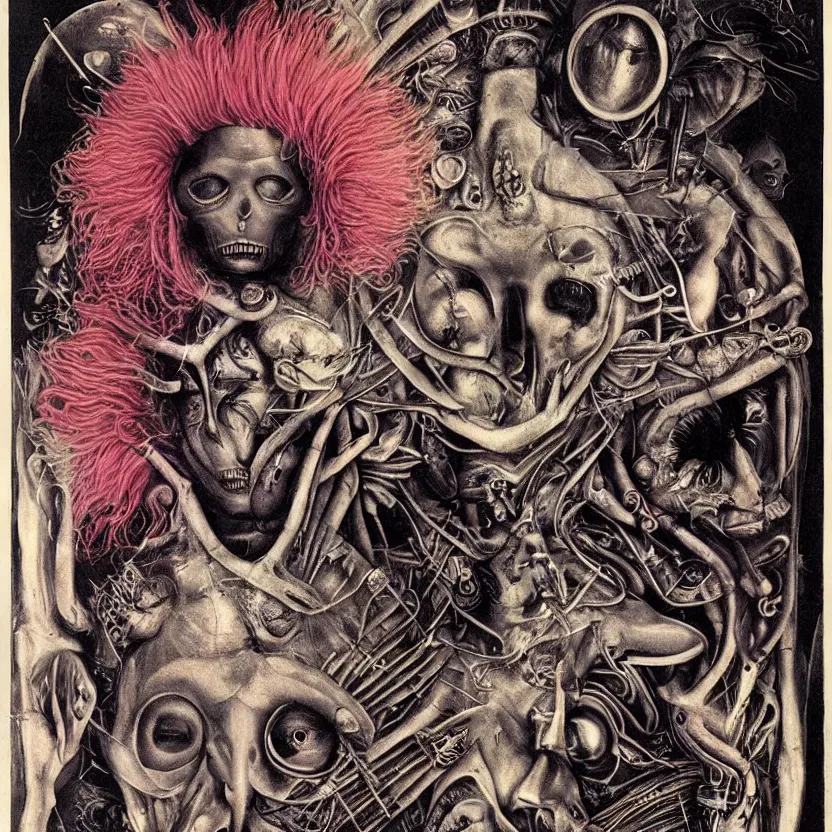 Image similar to post - punk new age album cover, asymmetrical design, alien? magic, apocalypse, psychedelic, highly detailed, black white pink, magic, giger h. r., giuseppe arcimboldo