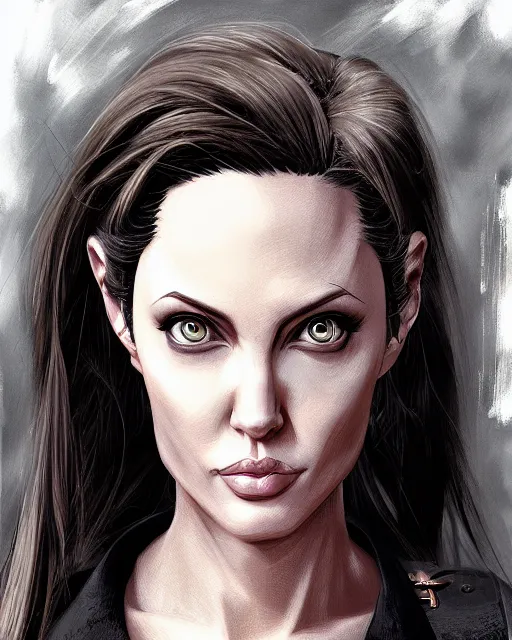 Image similar to capcom character, anime portrait of angelina jolie, highly detailed, digital painting, artstation, character, concept art, smooth