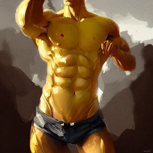 Prompt: lemon with muscular body of a human by greg rutkowski