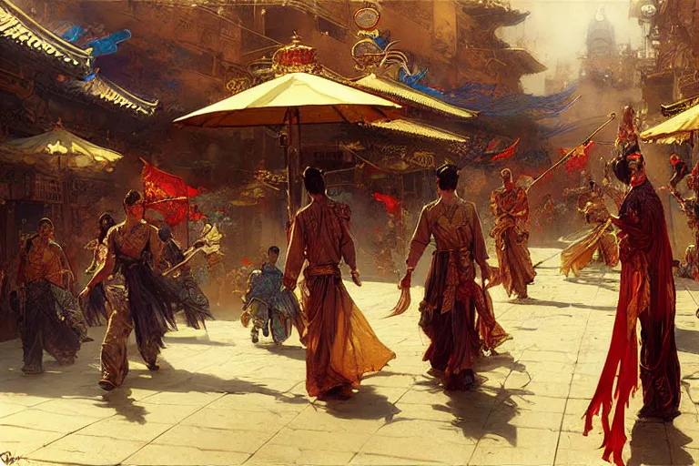 Image similar to wuxia, steampunk city, painting by gaston bussiere, craig mullins, j. c. leyendecker