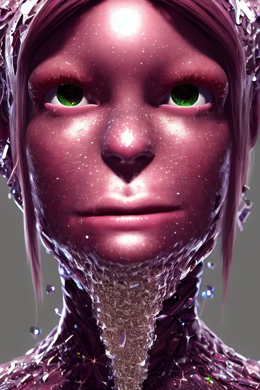 Image similar to skin concept anthropomorph, biopunk, in full growth, magical crystals, smoky crystals, translucent crystals, luminous sparkling crystals, many details, 3 d, cinematic, hyper realism, high detail, octane render