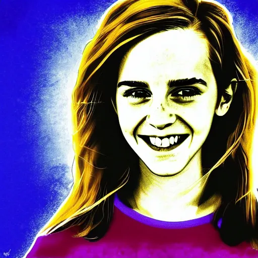 Prompt: rainbow smiling happy emma watson age 1 6 as hermione. pop art.