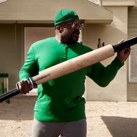 Image similar to Still of Big Smoke with green clothing wielding a baseball bat in Better Call Saul