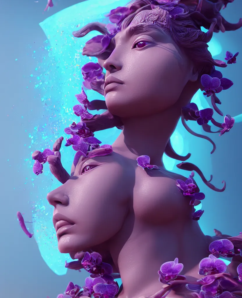 Image similar to goddess full painted acryllic sculpture close-up portrait. orchid bird betta fish, intricate artwork by Tooth Wu and wlop and beeple. octane render, trending on artstation, greg rutkowski very coherent symmetrical artwork. cinematic, hyper realism, high detail, octane render, 8k