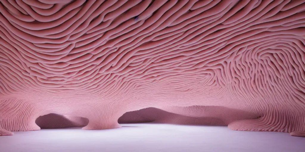 Image similar to soft biomorphic tactile structures by ernesto neto, light - mint with light - pink color, 4 k, insanely quality, highly detailed,