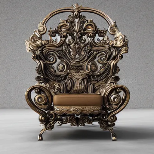 Image similar to futuristic baroque chair, product photo, highly detailed