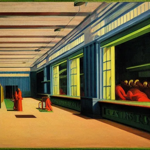 Prompt: big factory by Edward hopper