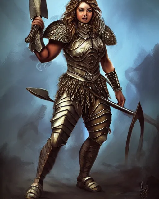 Prompt: a fierce and muscular warrior princess in full armor, fantasy character portrait by yael nathan