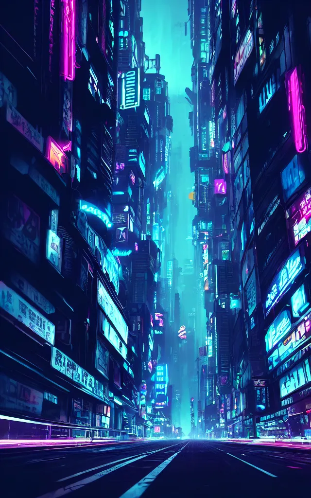 Prompt: concept art of a magnificent dark neon futuristic cyberpunk city bustling street at night cyberart in the style of liam wong in the film akira rendered in octane, 3 d render, trending on cgsociety, blender 3 d, displacement mapped