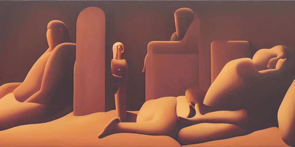 Image similar to sleeping lady in a dark room in heatwave, oil painting by george tooker