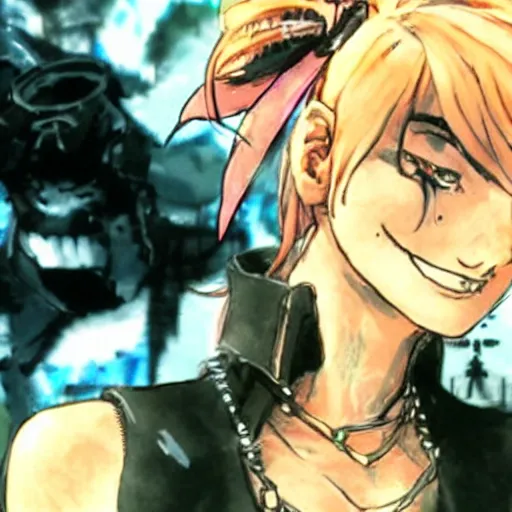 Prompt: jolyne cujo smiling, yoji shinkawa