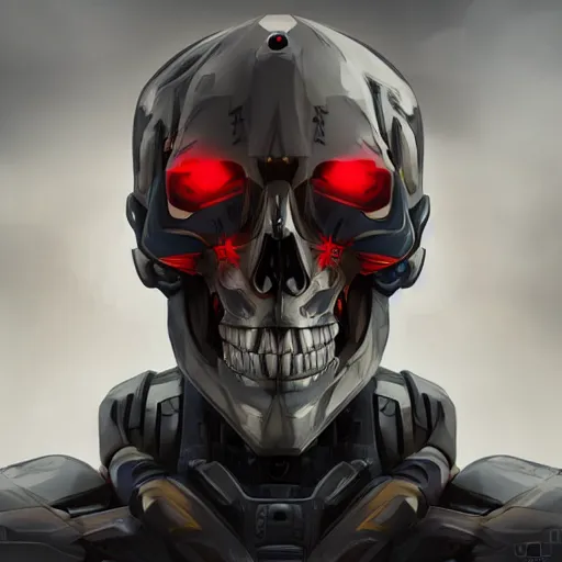 Image similar to portrait of a mecha skull ronin, 8k, hyperdetailed, digital painting, futuristic, trending on CG society