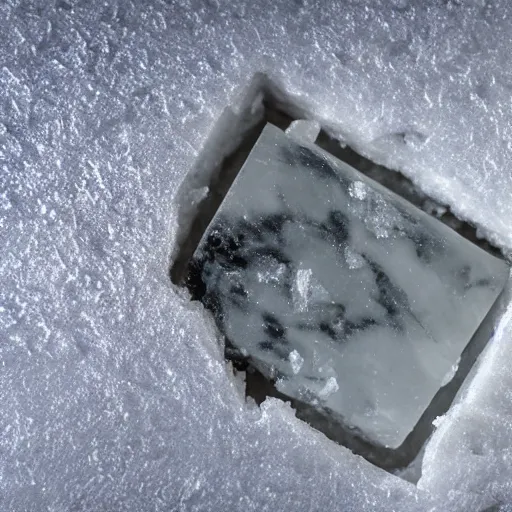 Prompt: a marble embedded inside a block of ice