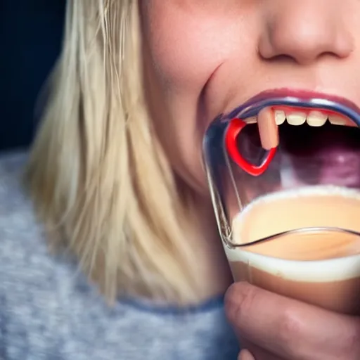 Image similar to person unable to drink milk properly, while spilling it out of their mouth