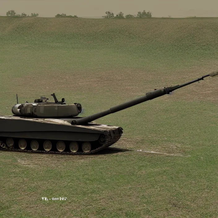 Image similar to t - 9 0 m firing at t 7 2 b 3 m photo realistic