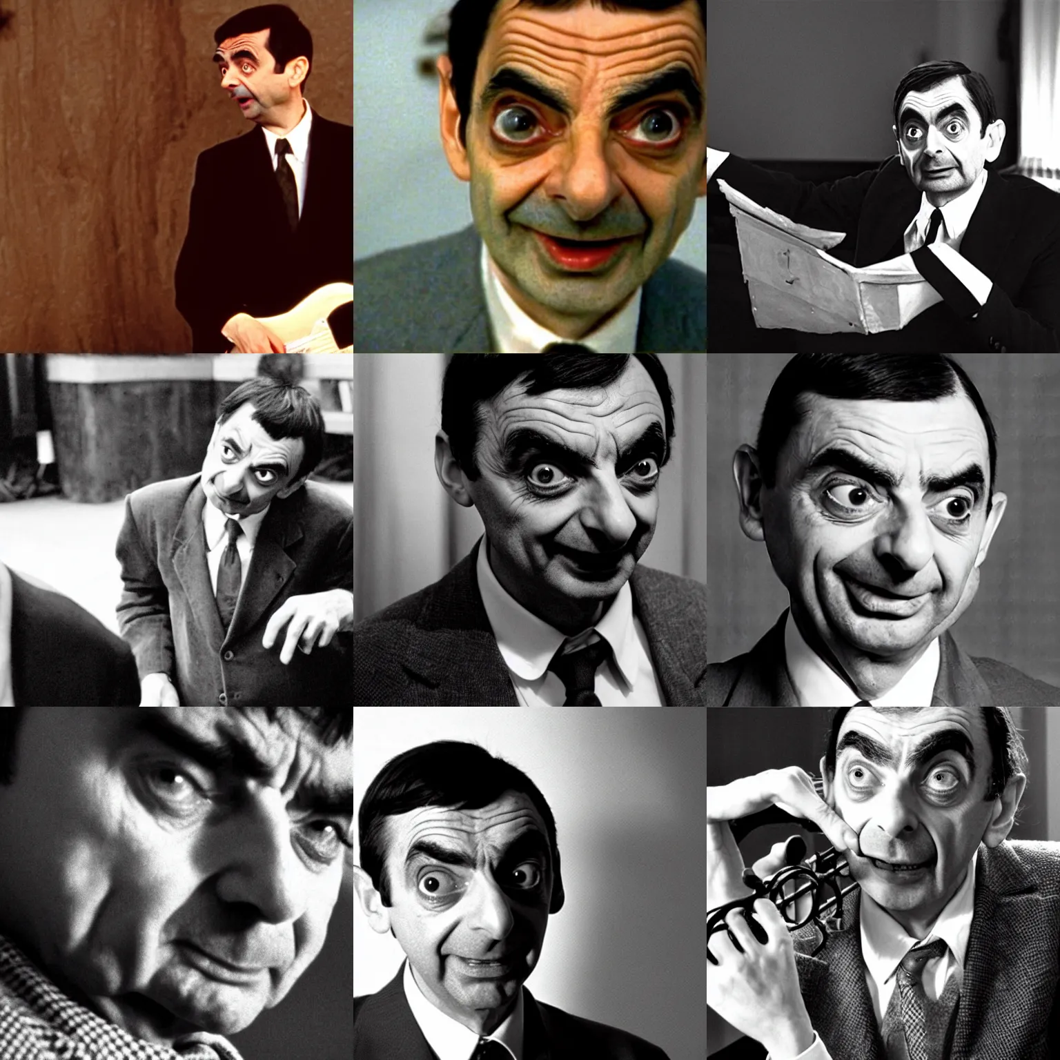 Prompt: A film still of Mr. Bean in the Bela Tarr film Werckmeister Harmonies