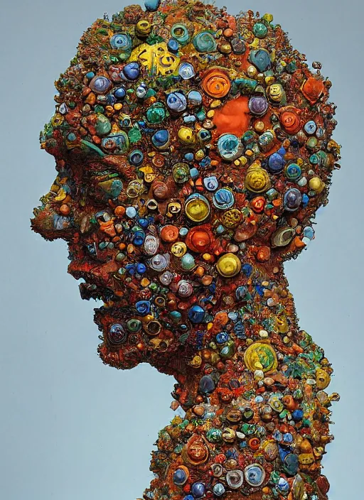 Prompt: a sculpture portrait made of bacteria and virus and molecules and atoms, painting part by wojciech siudmak, part by ilya repin, part by max ernst, part by norman rockwell, artstation