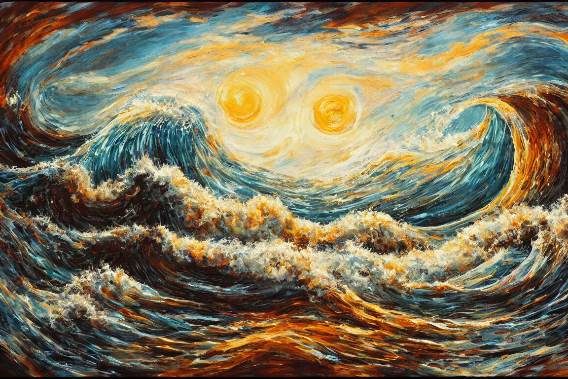 Prompt: popular decorative art painting with contrasting composition, interferenz, wave, millennium
