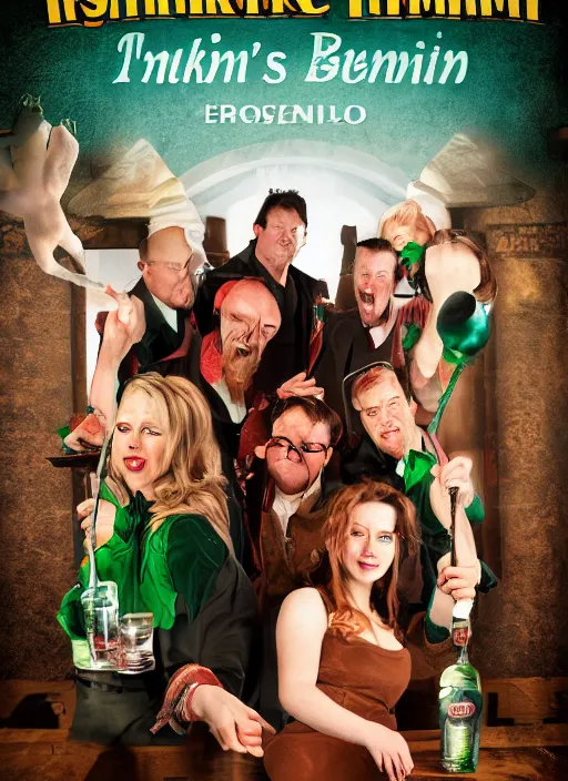 Prompt: promotional movie poster, the stinkmen of brendees irish pub, post processing, photo realistic, 8 k