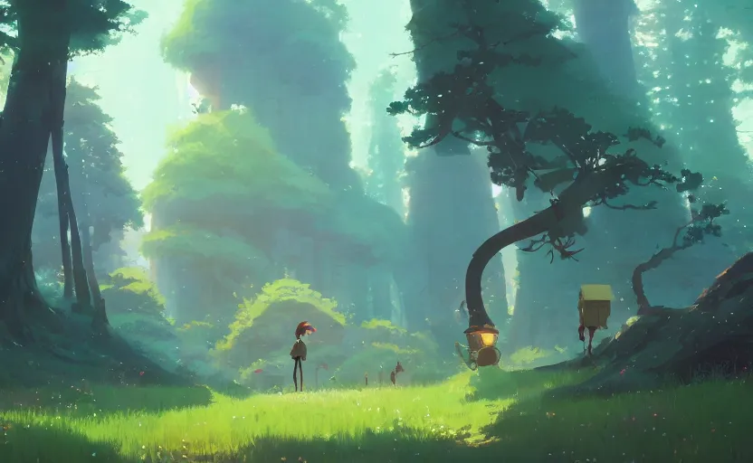 Image similar to fantasy forest with ancient old technology, cory loftis, james gilleard, atey ghailan, makoto shinkai, goro fujita, studio ghibli, rim light, exquisite lighting, clear focus, very coherent, plain background, soft painting