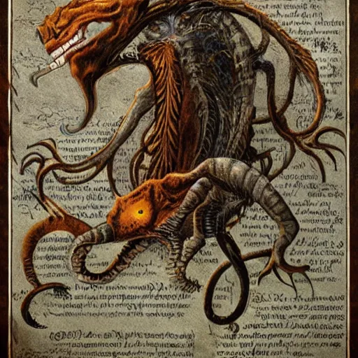 Image similar to bestiary of creatures from the depths of the unconscious psyche