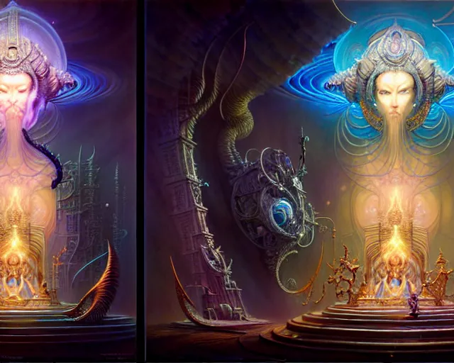 Prompt: the temple of transcendence, fantasy character portrait made of fractals facing each other, ultra realistic, wide angle, intricate details, the fifth element artifacts, highly detailed by peter mohrbacher, hajime sorayama, wayne barlowe, boris vallejo, aaron horkey, gaston bussiere, craig mullins