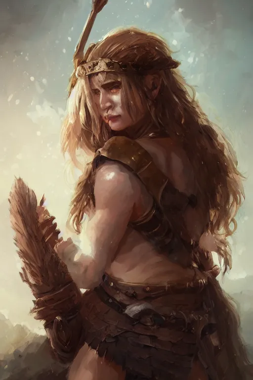 Image similar to head and shoulders portrait of a barbarian female high quality fantasy dnd by wlop