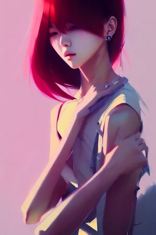 Image similar to a ultradetailed beautiful painting of a stylish k - pop girl, by greg rutkowski, conrad roset and ilya kuvshinov trending on artstation