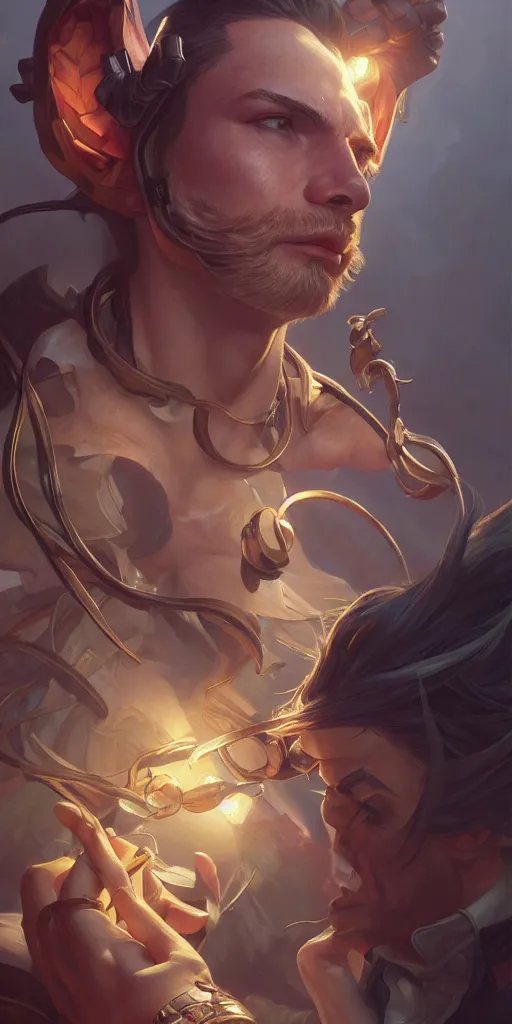 Image similar to cheating market salesman, league of legends, intricate, highly detailed, digital painting, hyperrealistic, artstation, concept art, smooth, sharp focus, illustration, Unreal Engine 5, 8K, art by artgerm and greg rutkowski and alphonse mucha, by Jesper Ejsing