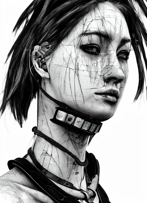 Prompt: detailed realistic female character cyberpunk wearing thick technological collar around neck, realistic, art, beautiful, 4K, collar, choker, collar around neck, punk, artstation, detailed, female, woman, choker, cyberpunk, neon, neon, punk, collar, choker around neck, collar around neck,