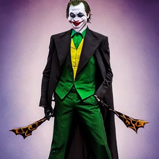 Prompt: the joker dressed as batman