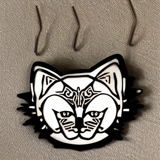 Image similar to 2d cat earrings, laser cut, in the style of mucha, unreal engine, studio lighting