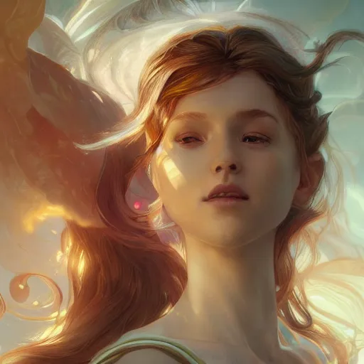 Image similar to aurora, child of light, highly detailed, digital painting, artstation, concept art, smooth, sharp focus, illustration, Unreal Engine 5, 8K, art by artgerm and greg rutkowski and alphonse mucha