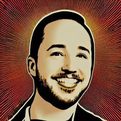 Image similar to drew houston, dropbox ceo, poster by shepard fairey