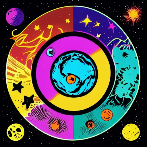 Image similar to 2 planet collapse particle fusion element macro cosmic art by butcher billy, sticker, colorful, illustration, highly detailed, simple, smooth and clean vector curves, no jagged lines, vector art, smooth andy warhol style