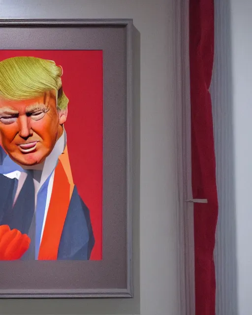 Prompt: a presidential portrait of donald trump in the style of ken currie hanging on a wall at mar - a - largo